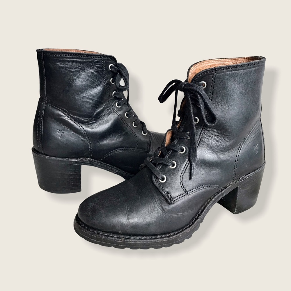 Frye Sabrina 6G Black Lace Up Combat Ankle Bootie - Picture 10 of 16